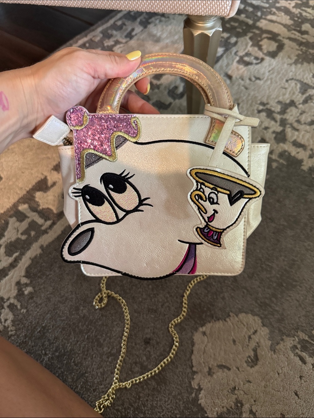 Danielle Nicole White Mini Character Top-Handle Bag with Pink Glitter Accent